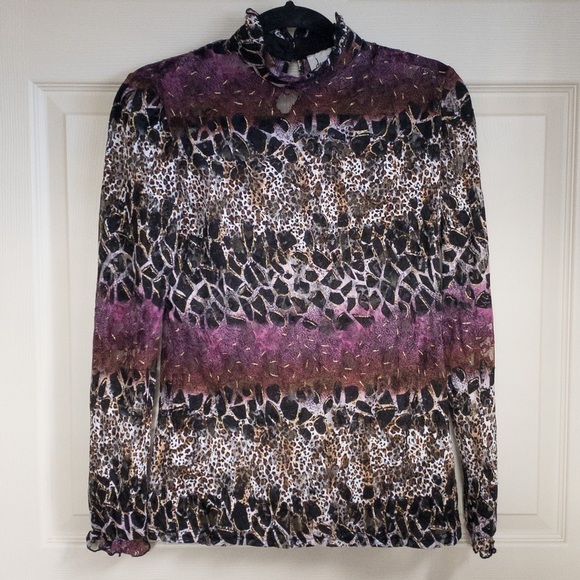 Joseph Ribkoff Lace Blouse Top Animal Print Leopard Cheetah Womens Size 8 - Picture 1 of 8